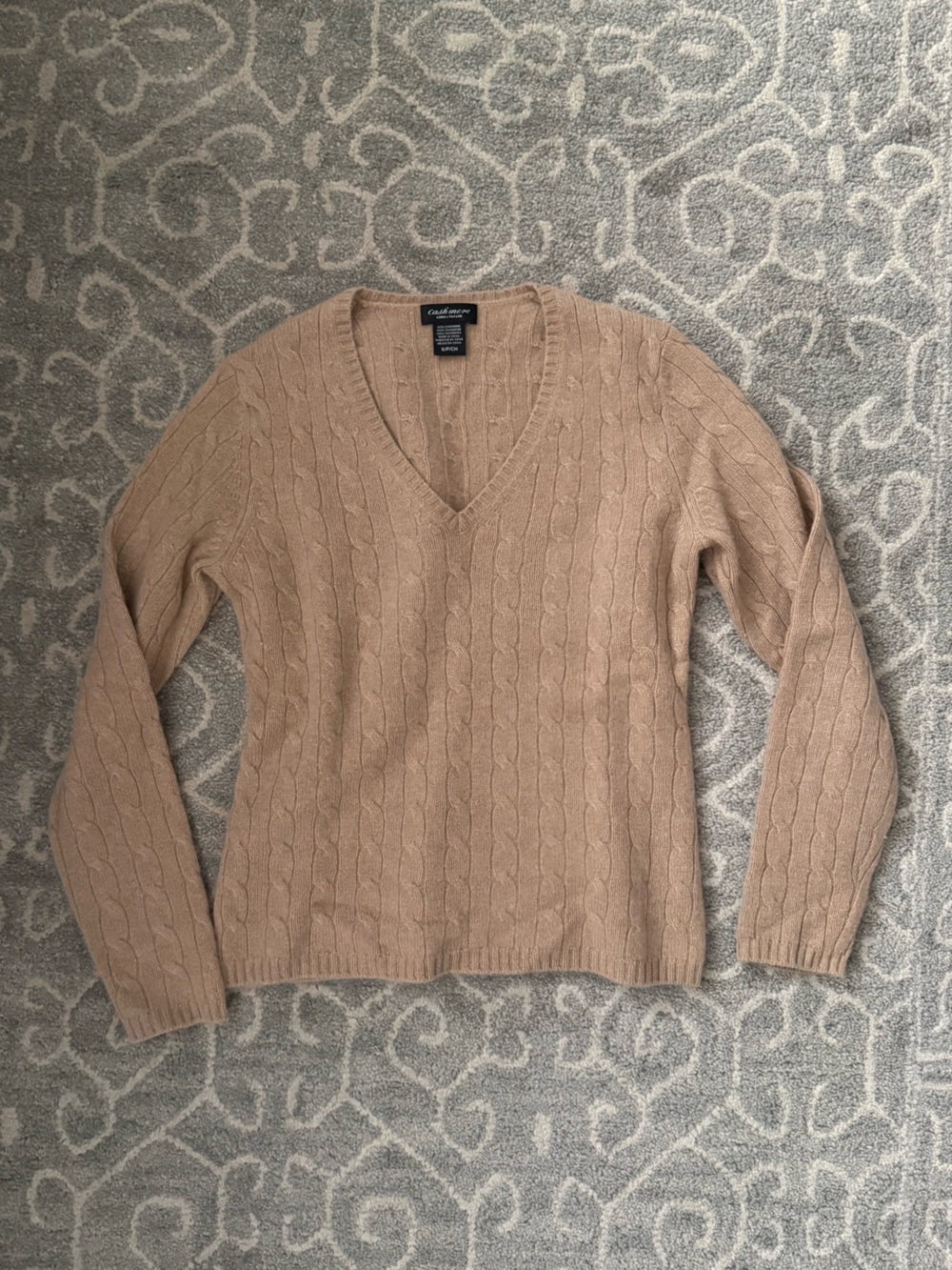 Lord & Taylor Women's Cable Knit V-Neck Sweater - Beige/Tan
